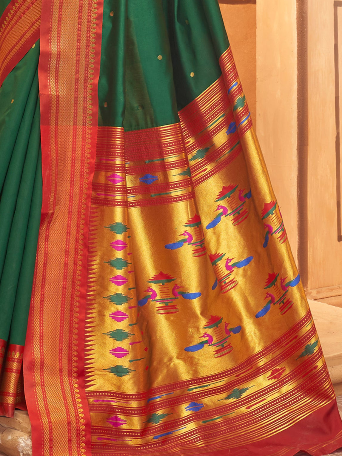Lush Green Paithani Soft Silk Saree