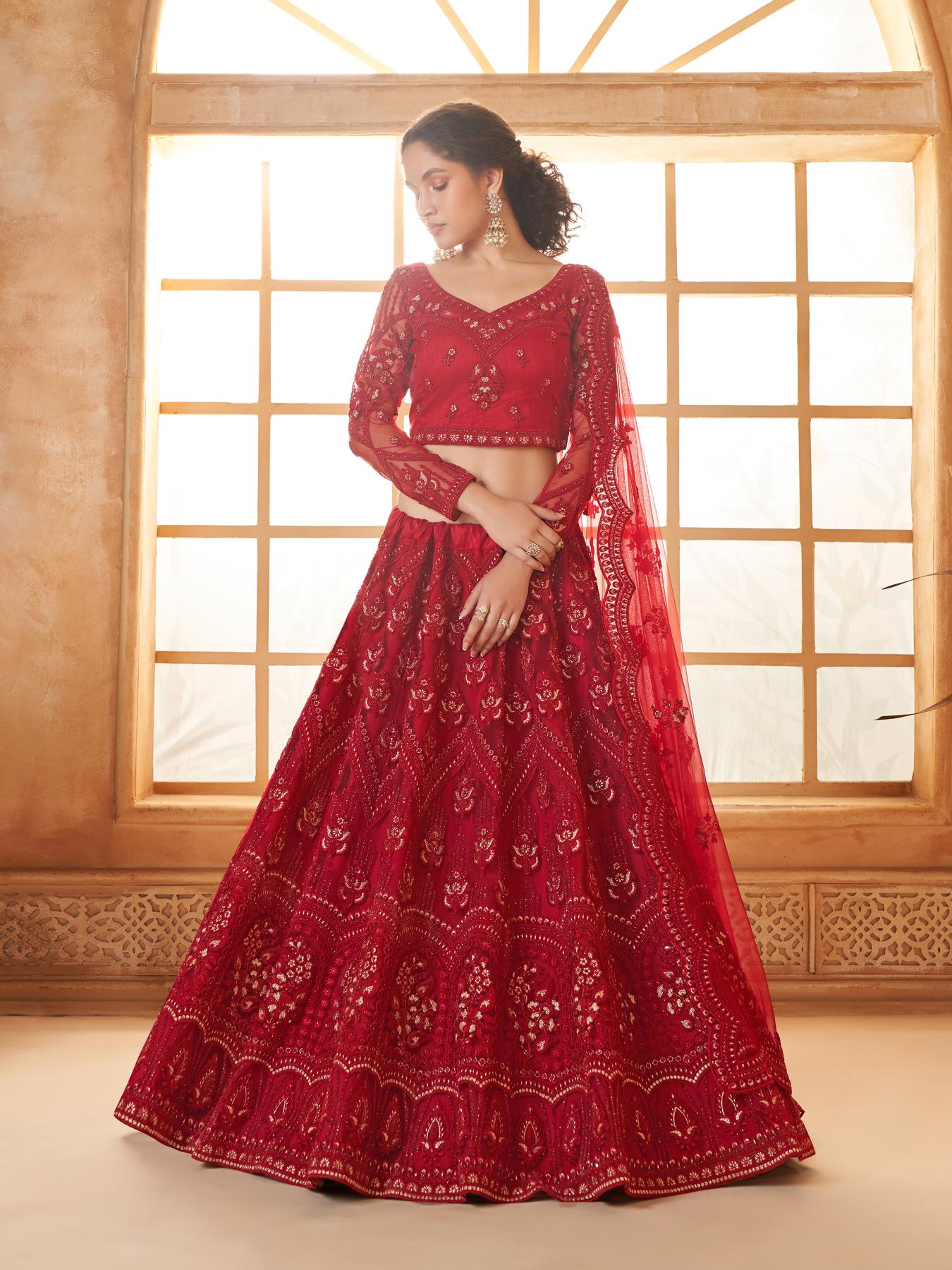 Blue Bridal Embroidered Net Lehenga Online