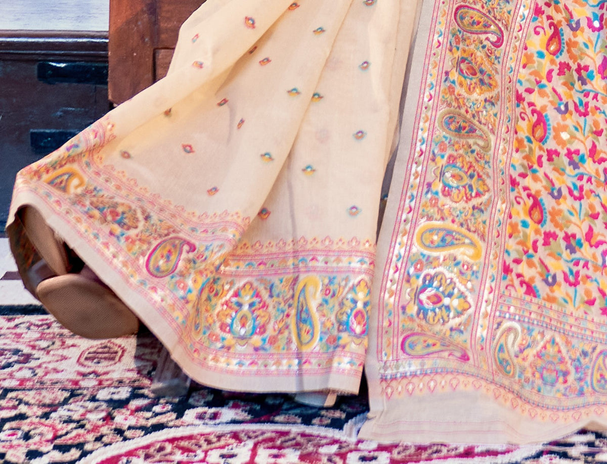 Shop Beige Silk Saree Online -STORI