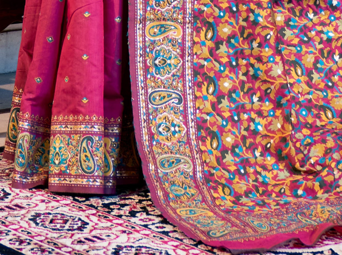 Buy Maroon Banarasi Silk Saree In Online-STORI