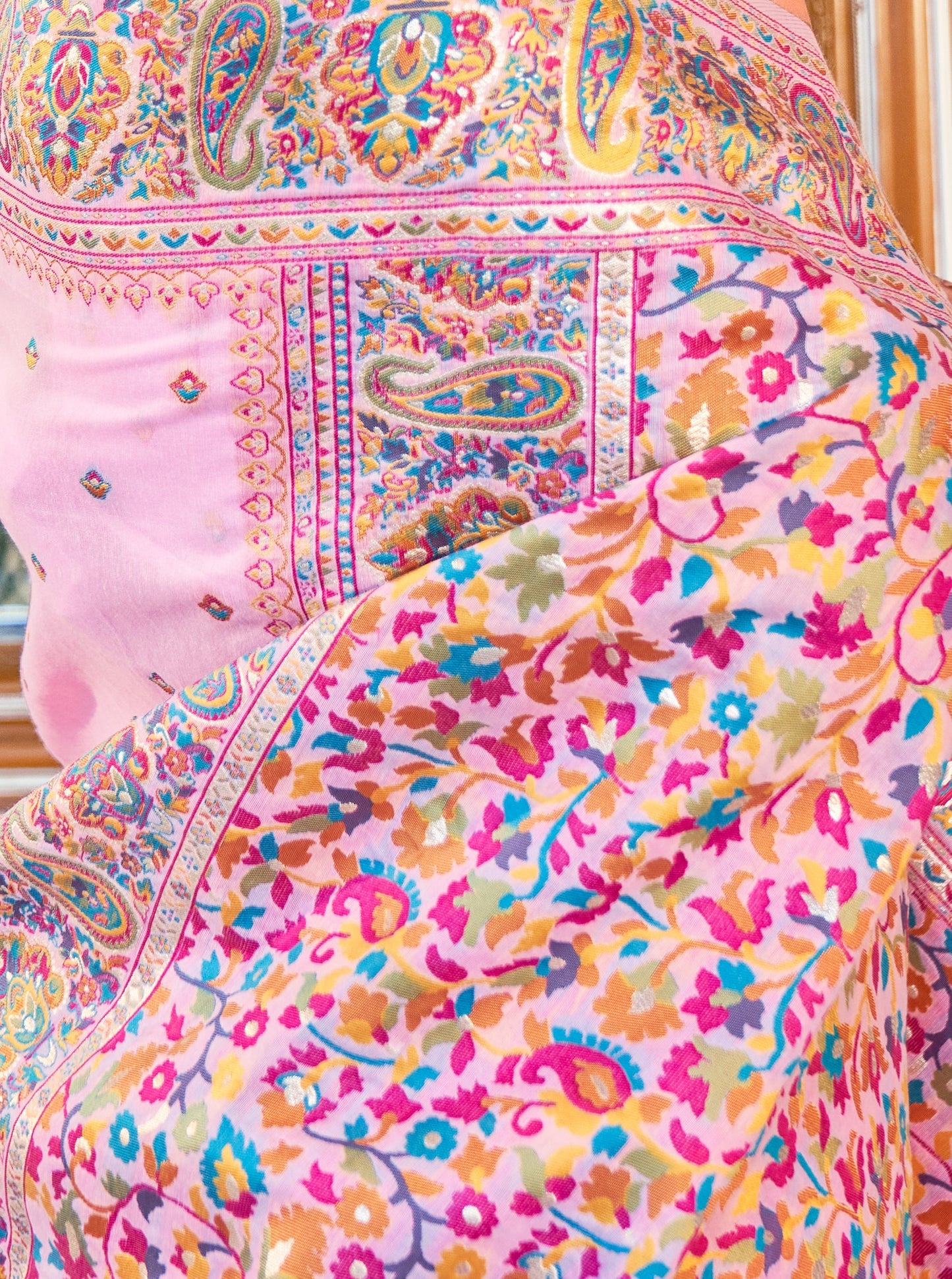 Shop Pink Banarasi Silk Saree In Online-STORI