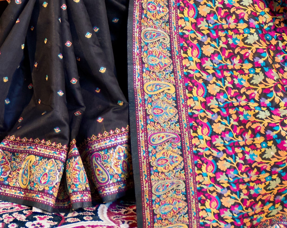 Buy Black Banarasi Silk Saree Online-STORI