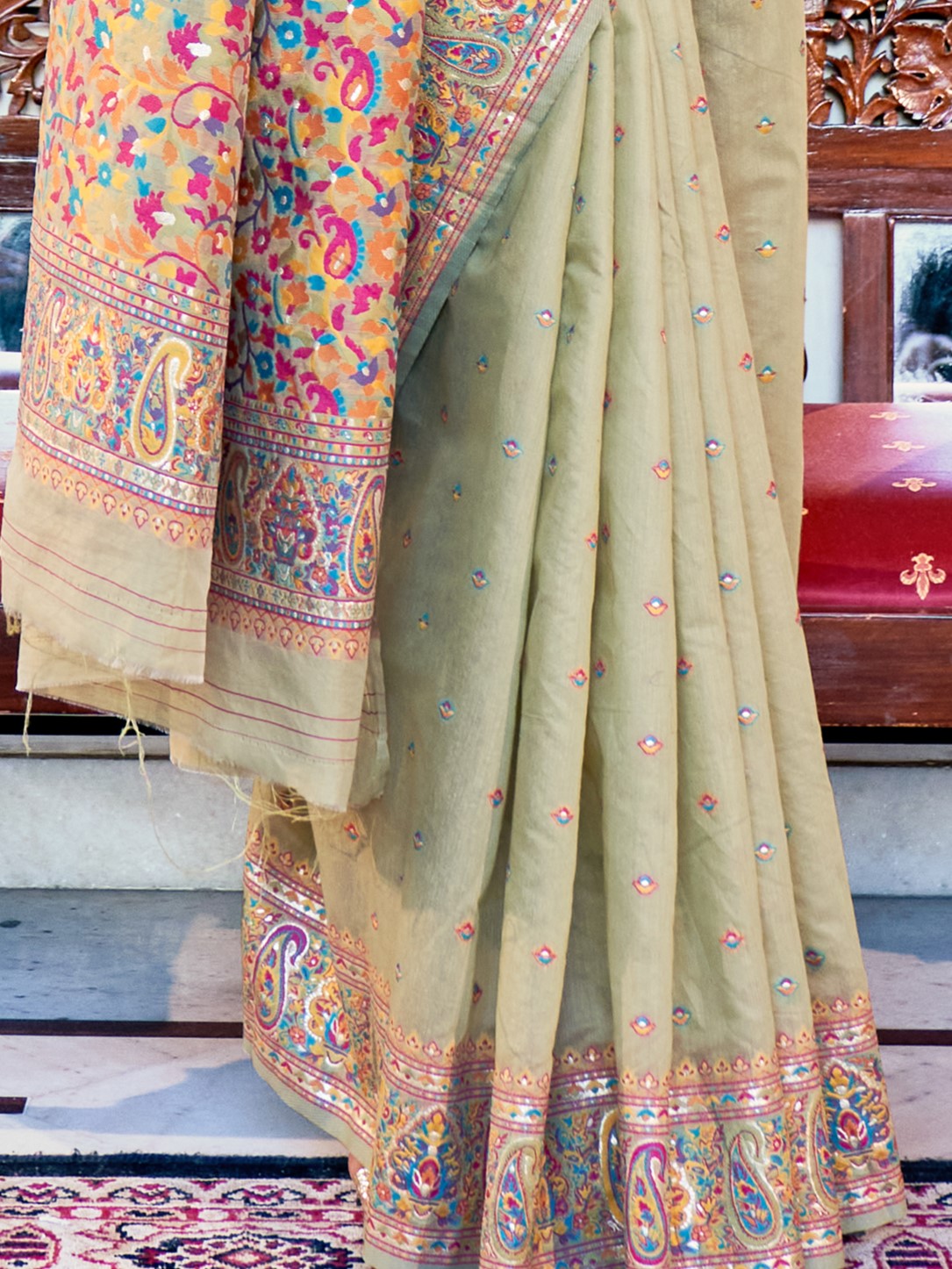 Shop Olive Banarasi Silk Saree Online-STORI