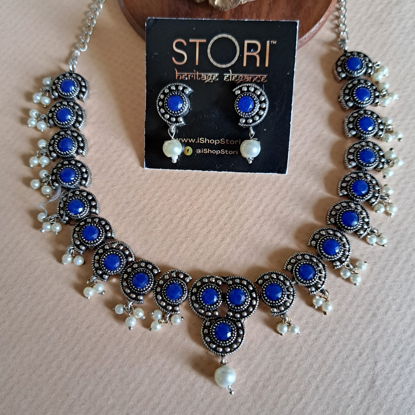 Rutuja Studded Stone Oxidised Necklace Set