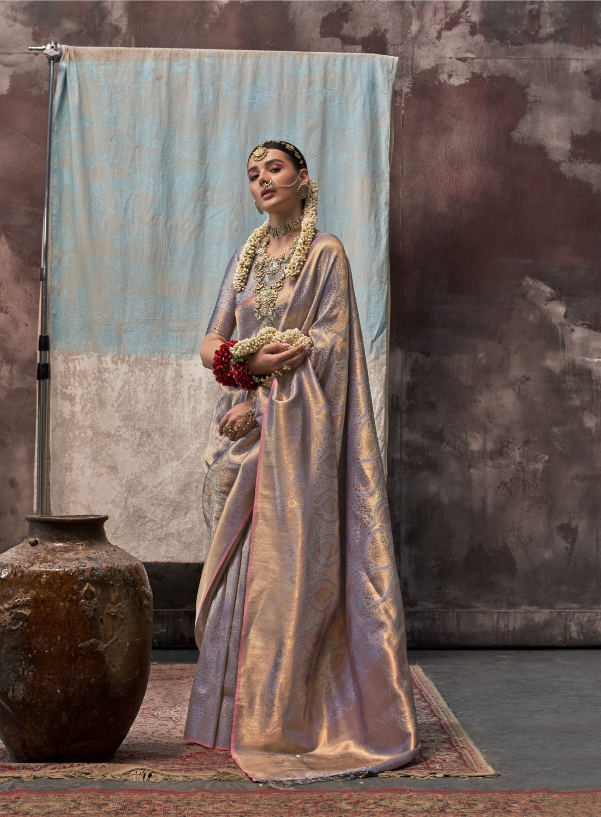 Grey Handloom Woven Silk Saree Online in India