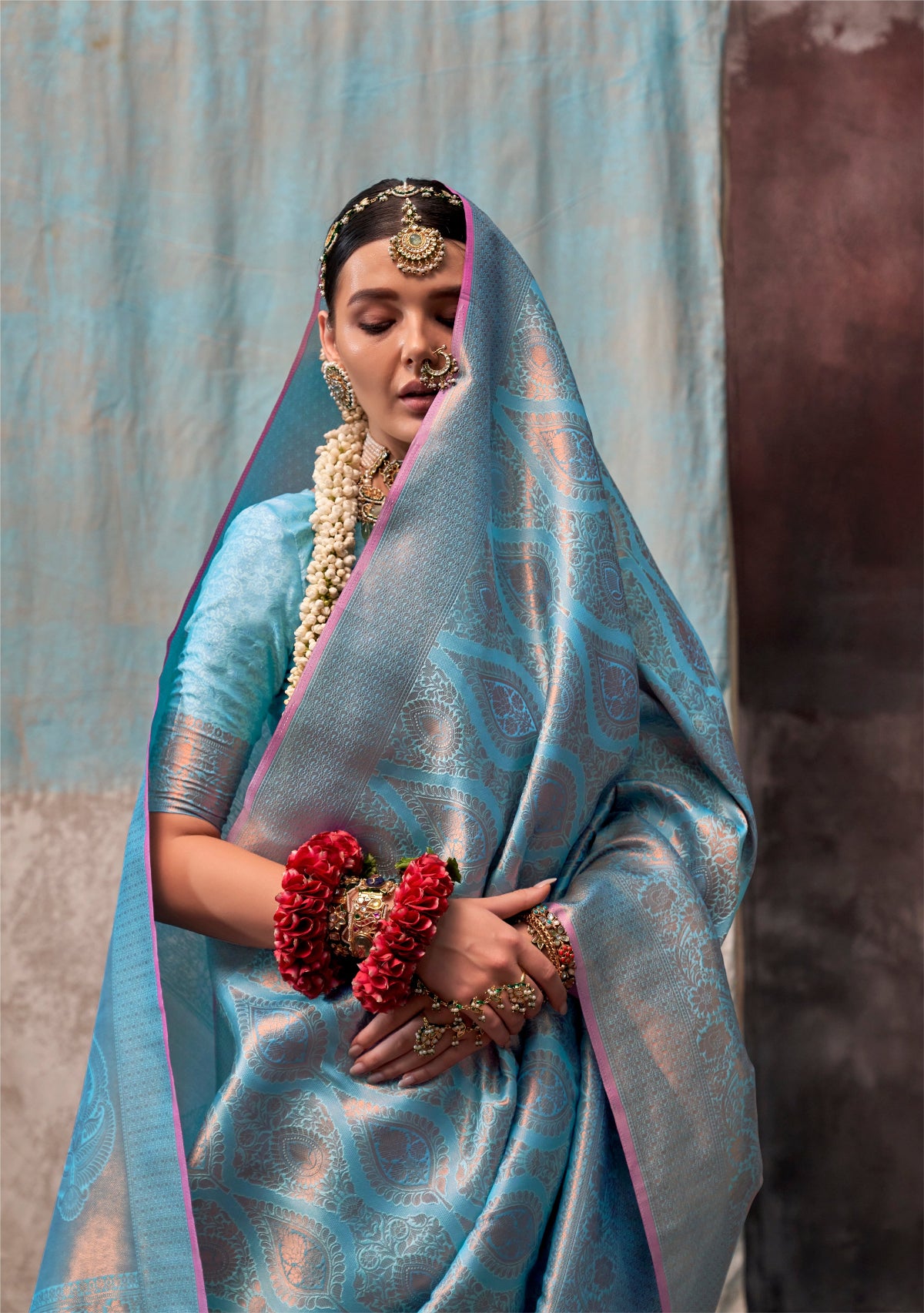 Blue Handloom Woven Silk Saree Online in India