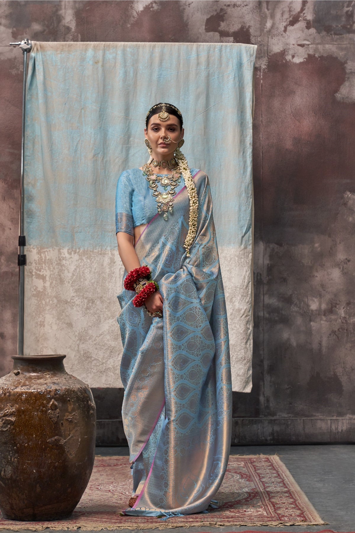 Blue Handloom Woven Silk Saree Online in India