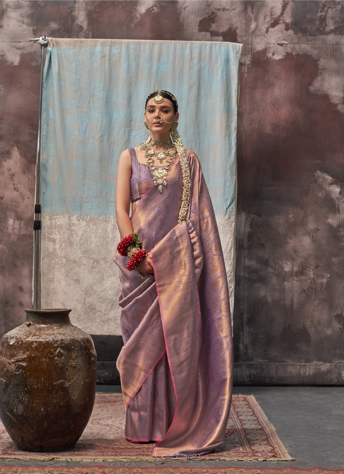 Mauve Handloom Woven Silk Saree Online in India