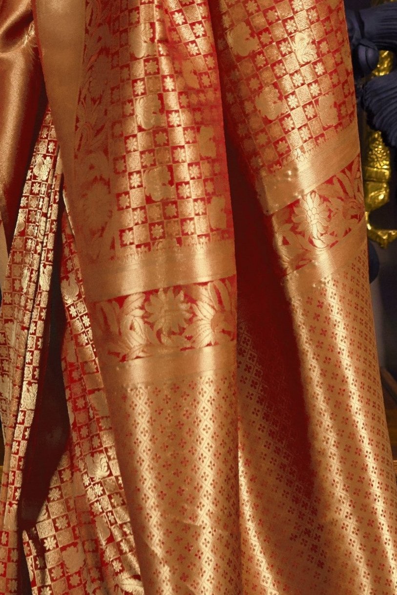 Golden Red Kanjivaram Silk Saree