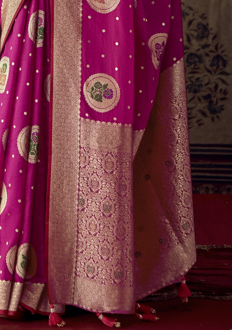 Hot Pink Banarasi Handloom Silk Saree