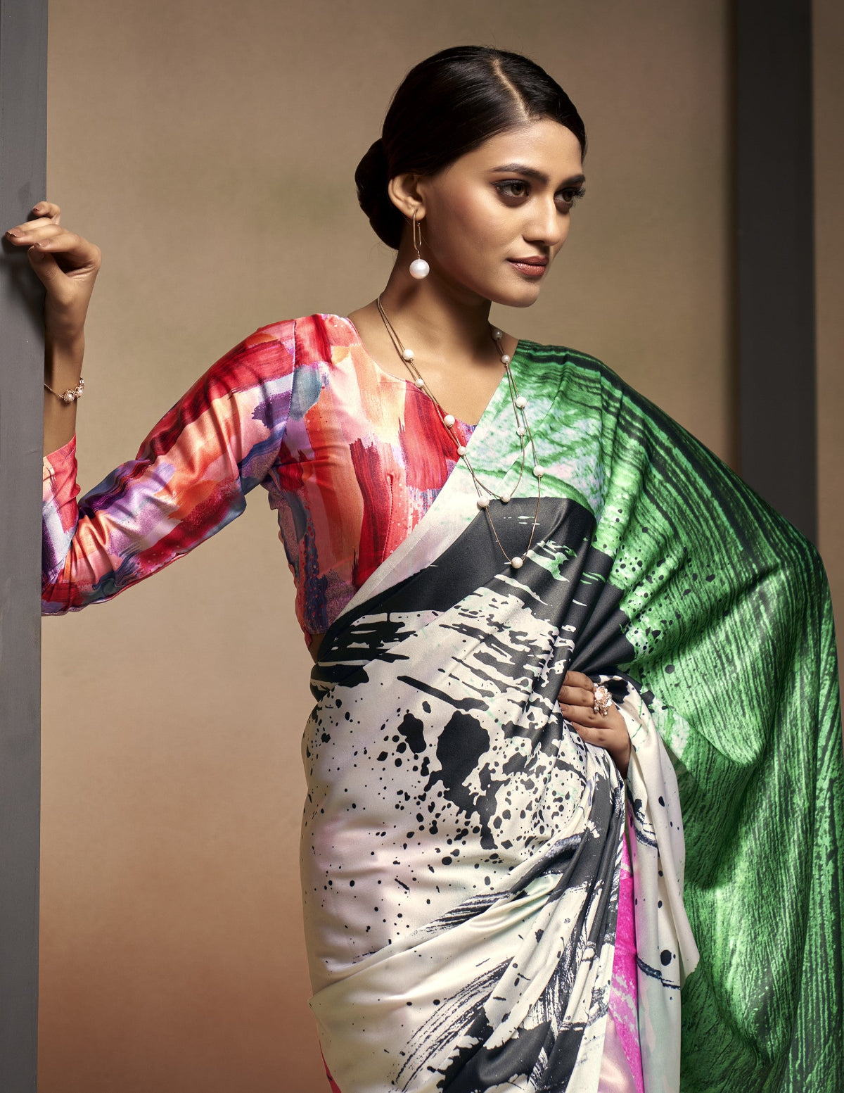 Multicolor Bollywood Satin Crepe Sarees Online in India