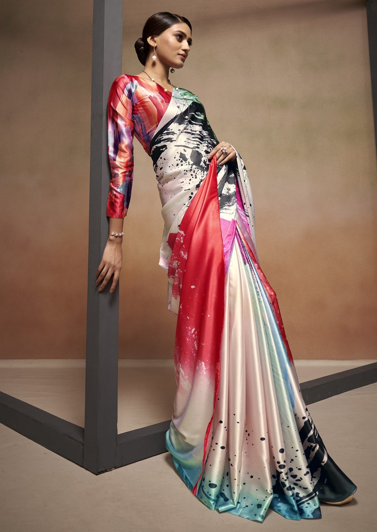 Multicolor Bollywood Satin Crepe Sarees Online in India