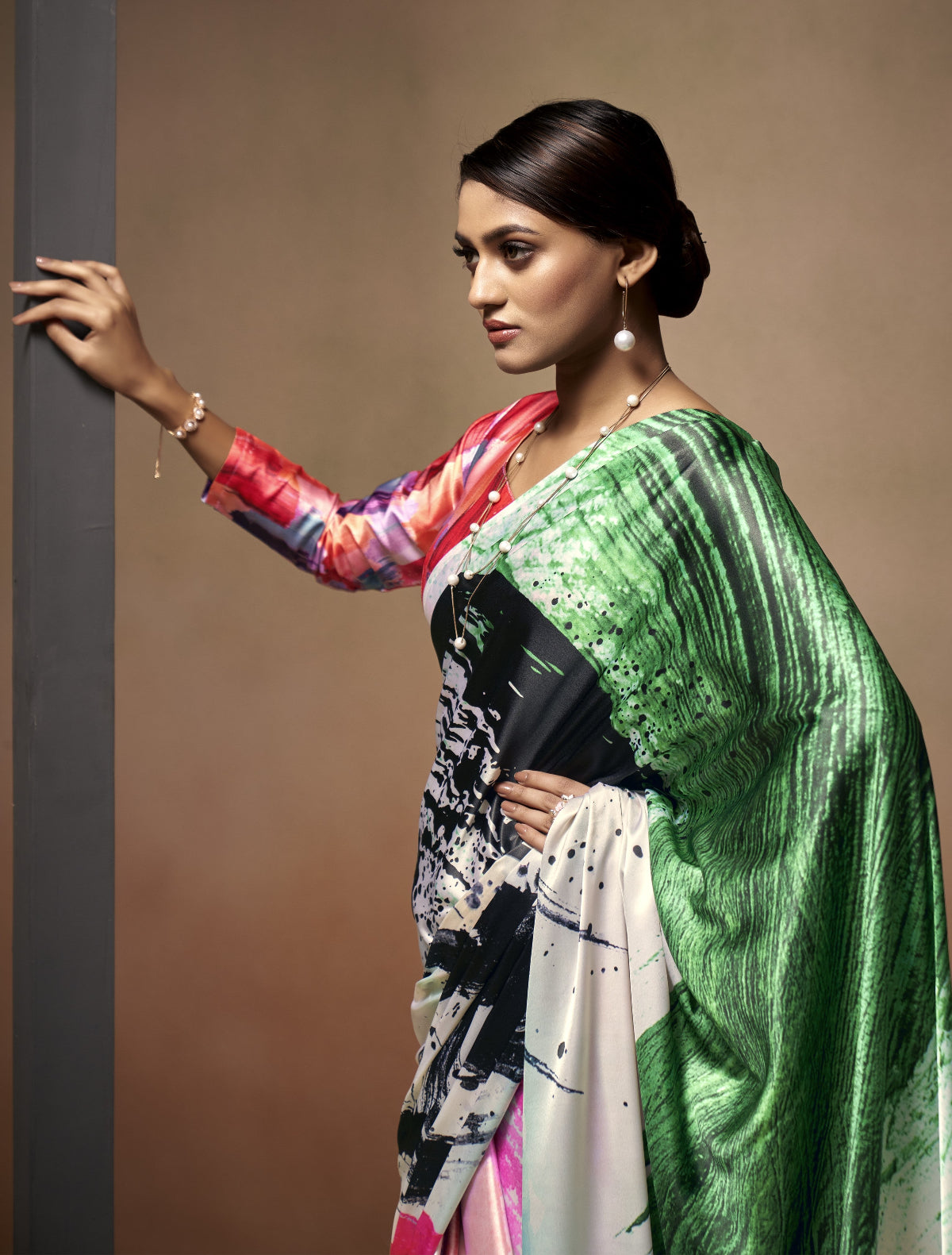 Multicolor Bollywood Satin Crepe Sarees Online in India