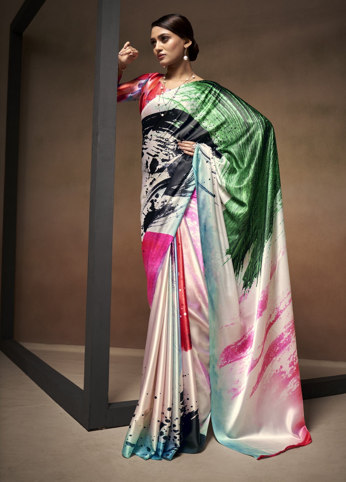 Multicolor Bollywood Satin Crepe Sarees Online in India