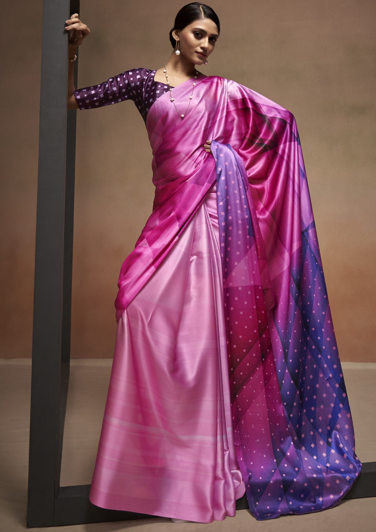 Pink & Purple Bollywood Satin Crepe Sarees Online in India