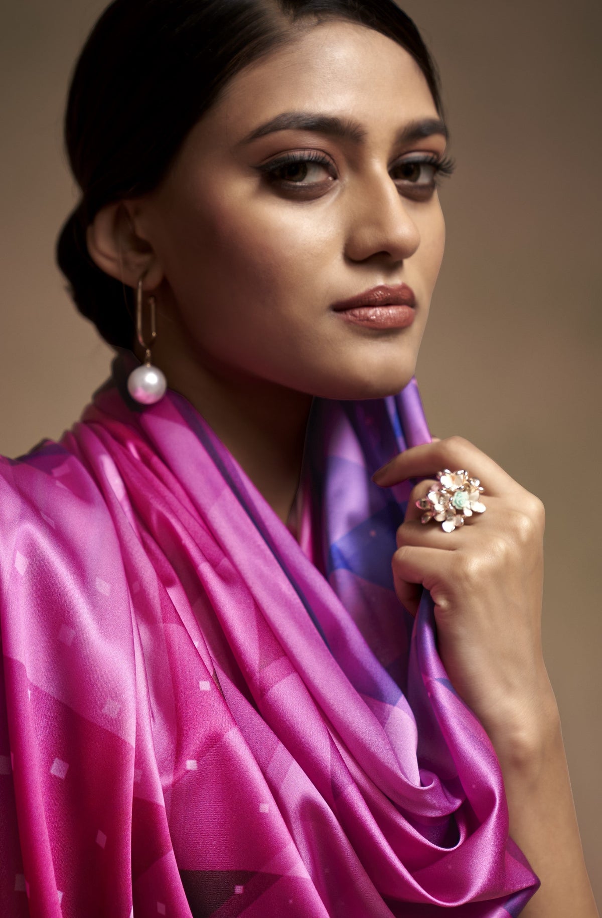 Pink & Purple Bollywood Satin Crepe Sarees Online in India
