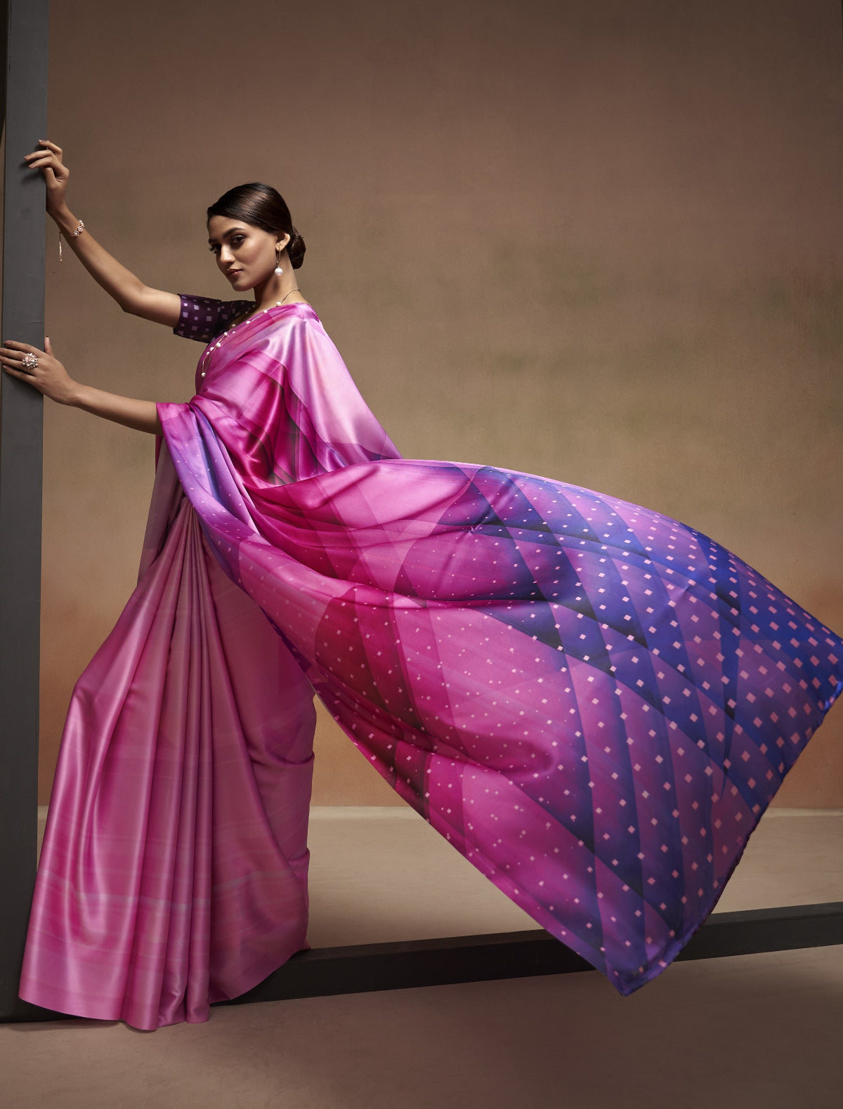 Pink & Purple Bollywood Satin Crepe Sarees Online in India