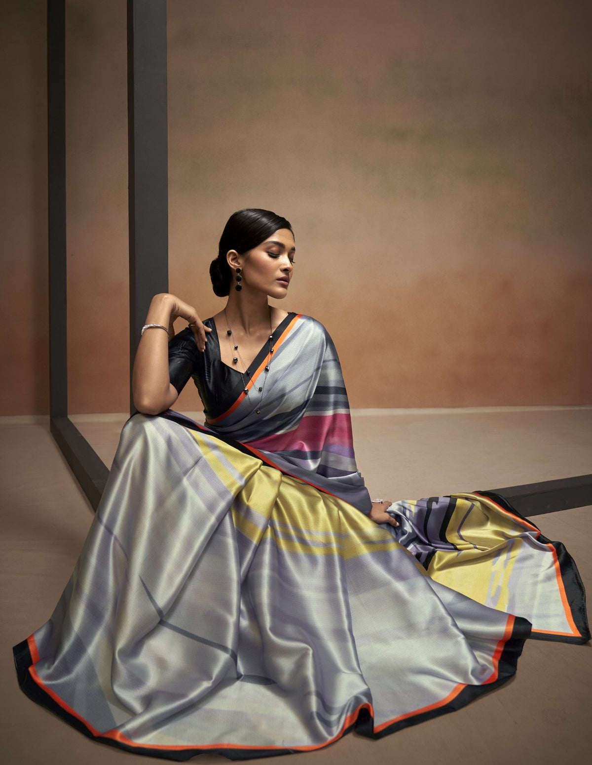 Cloudy Grey Bollywood Satin Crepe Sarees Online in India