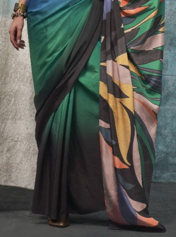 Multicolor Printed Pure Crepe Silk Sarees Online in India & USA - STORI