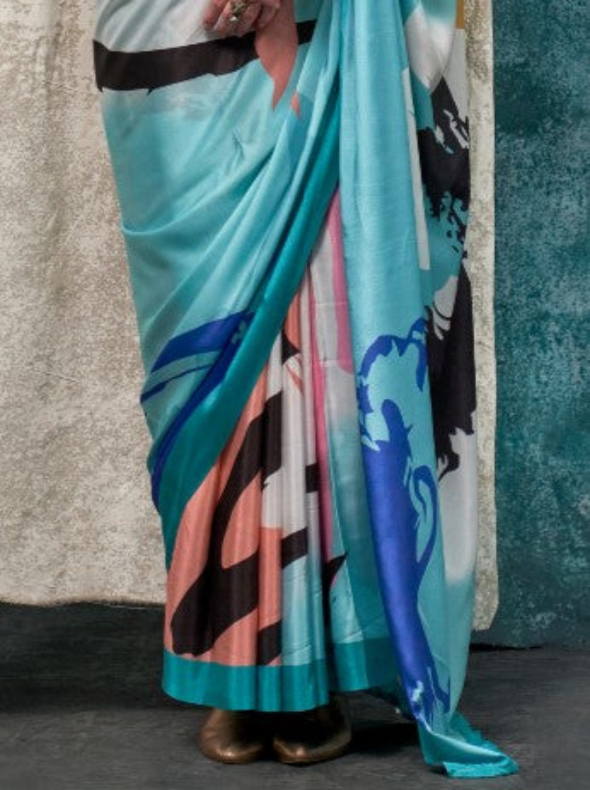 Seafoam Green Printed Pure Crepe Silk Saree Online in India & USA - STORI