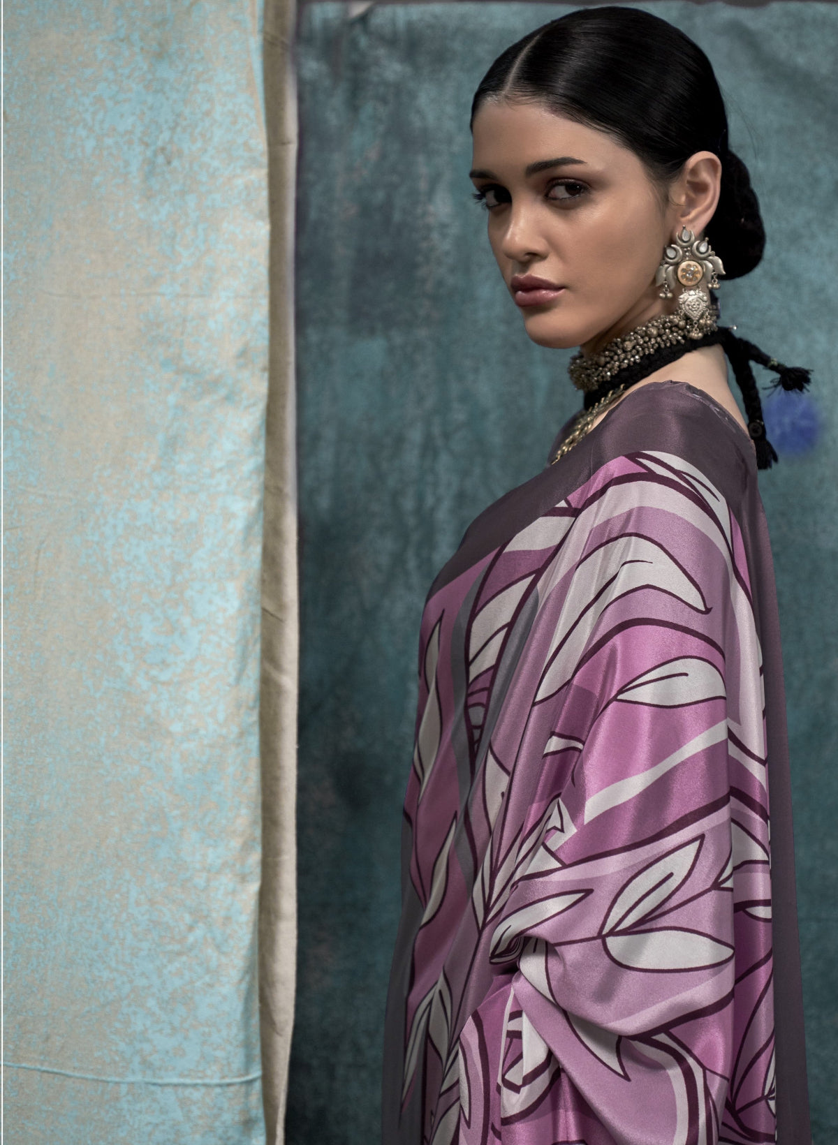 Soot Grey Floral Silk Sarees Online in India & USA - STORI