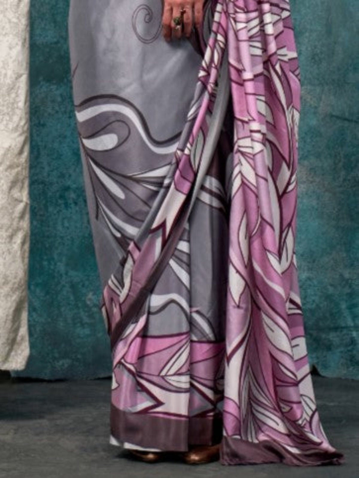 Soot Grey Floral Silk Sarees Online in India & USA - STORI