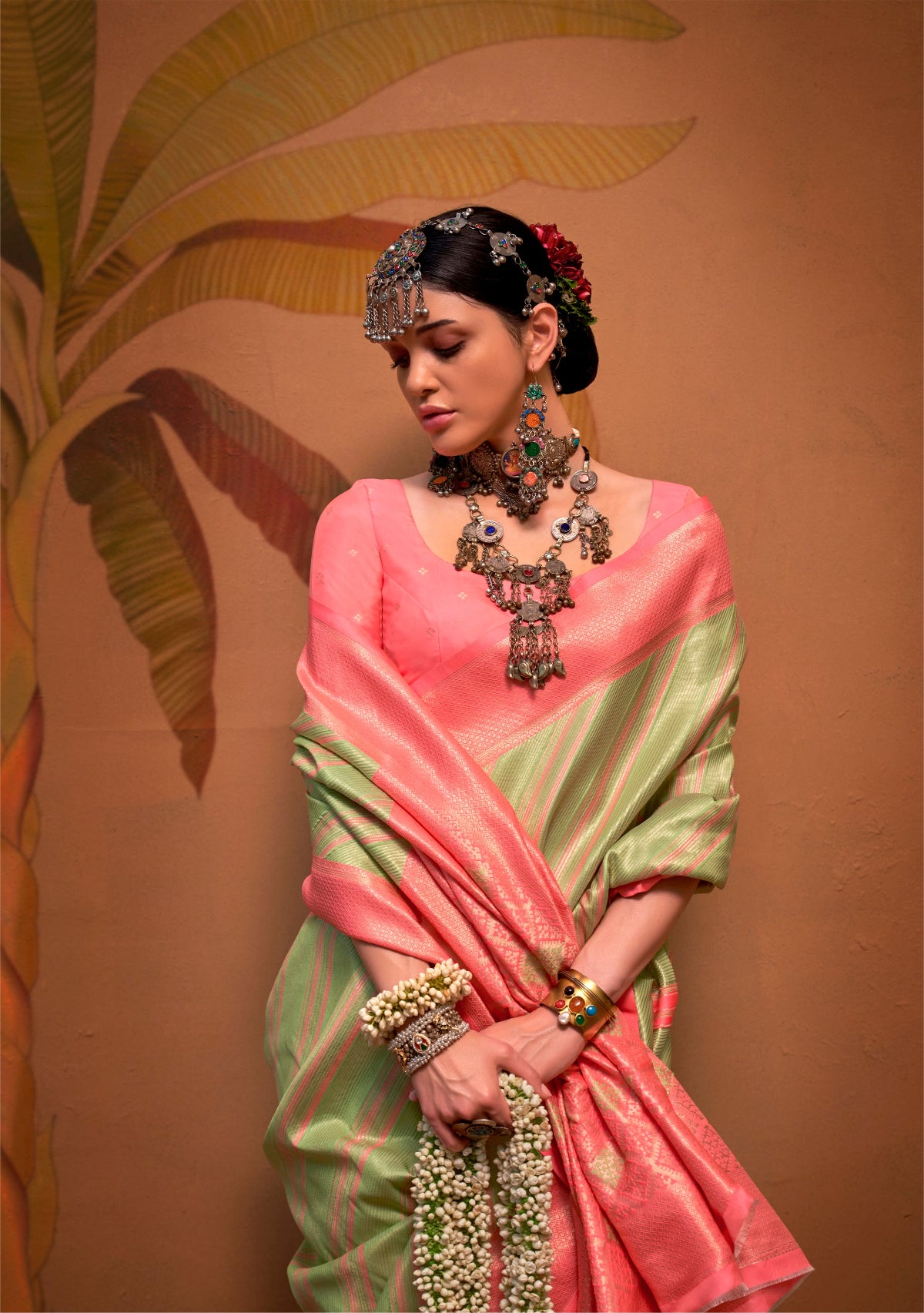 Olive Green Handloom Woven Silk Saree Online in India & USA