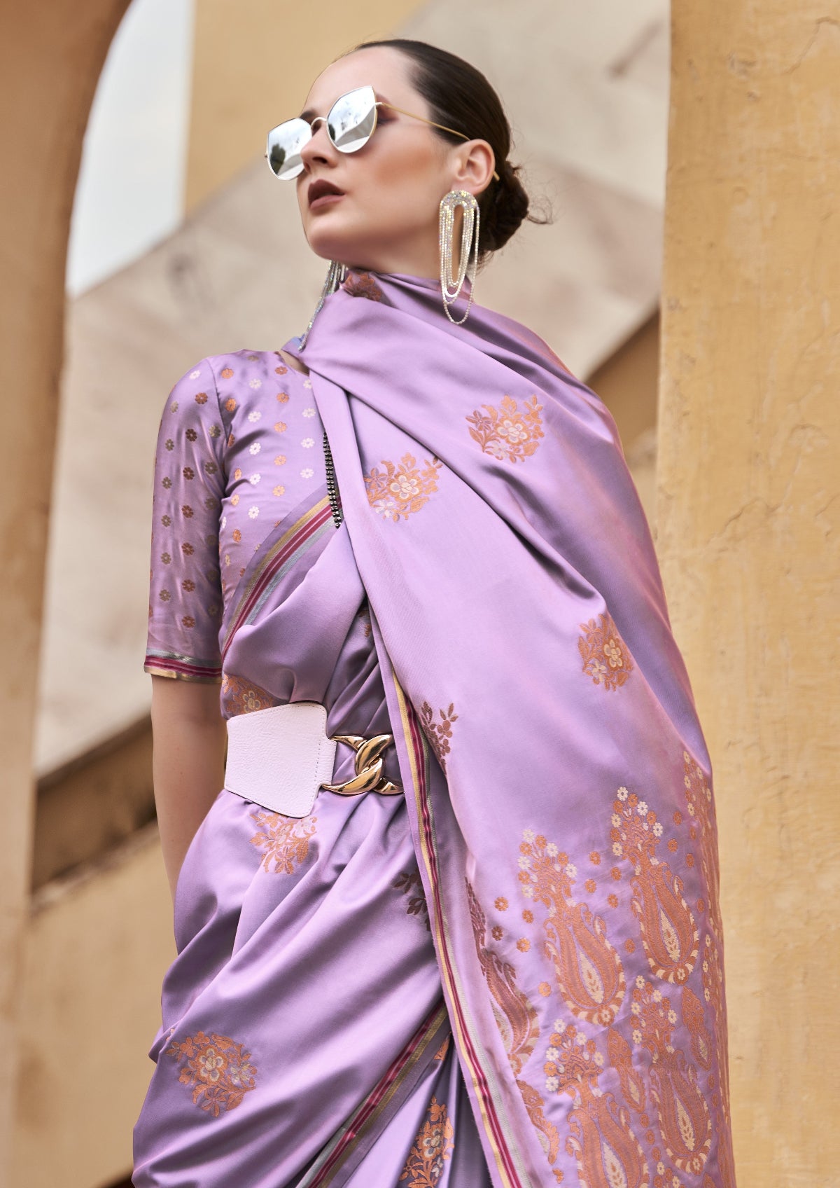 Purple Satin Silk Saree Online in India