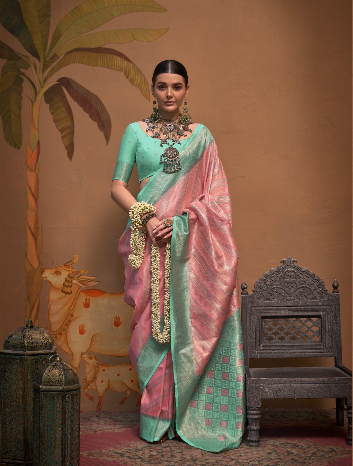 Pastel Pink Handloom Woven Silk Saree Online in India