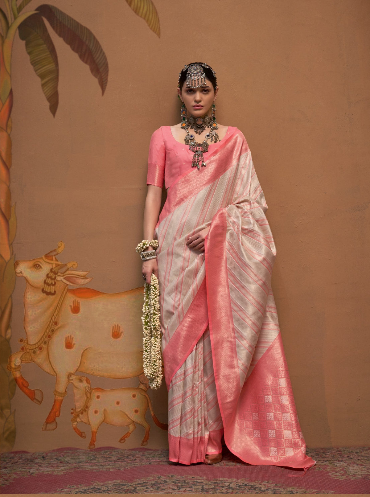 Light Beige Handloom Woven Silk Saree Online in India