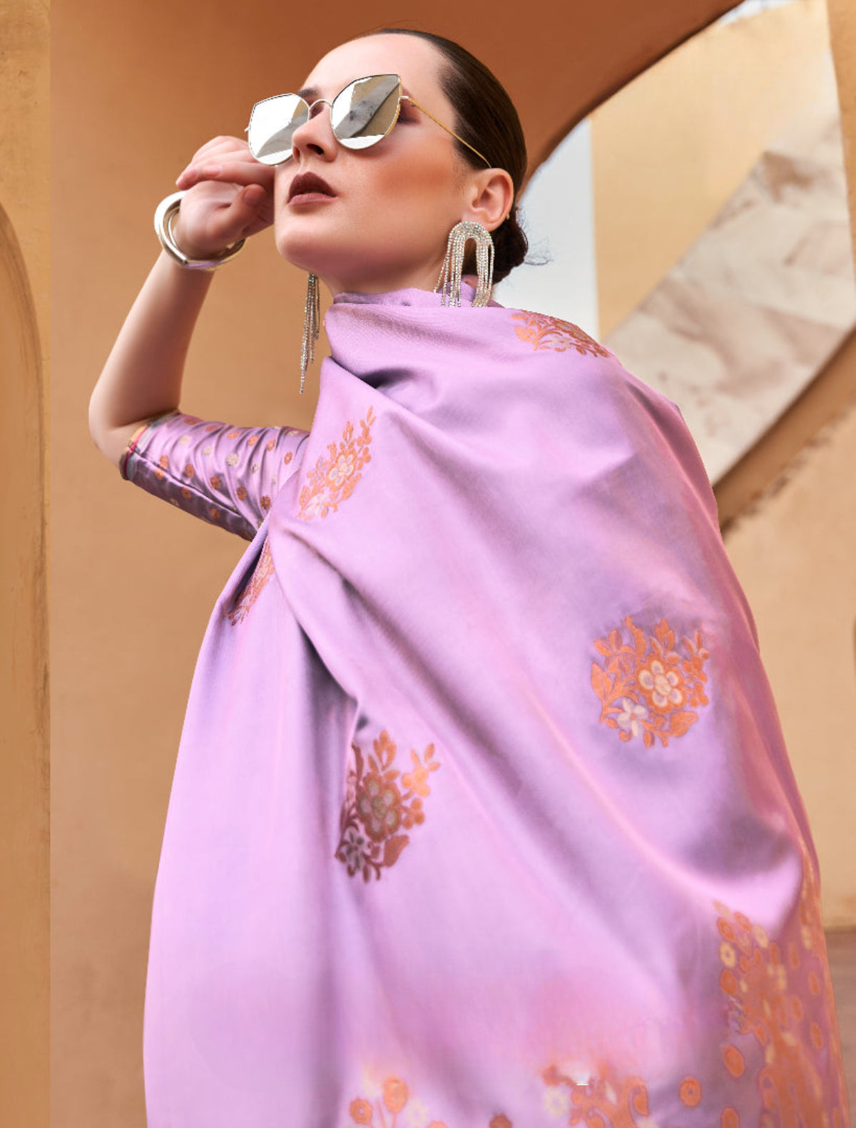 Purple Satin Silk Saree Online in India