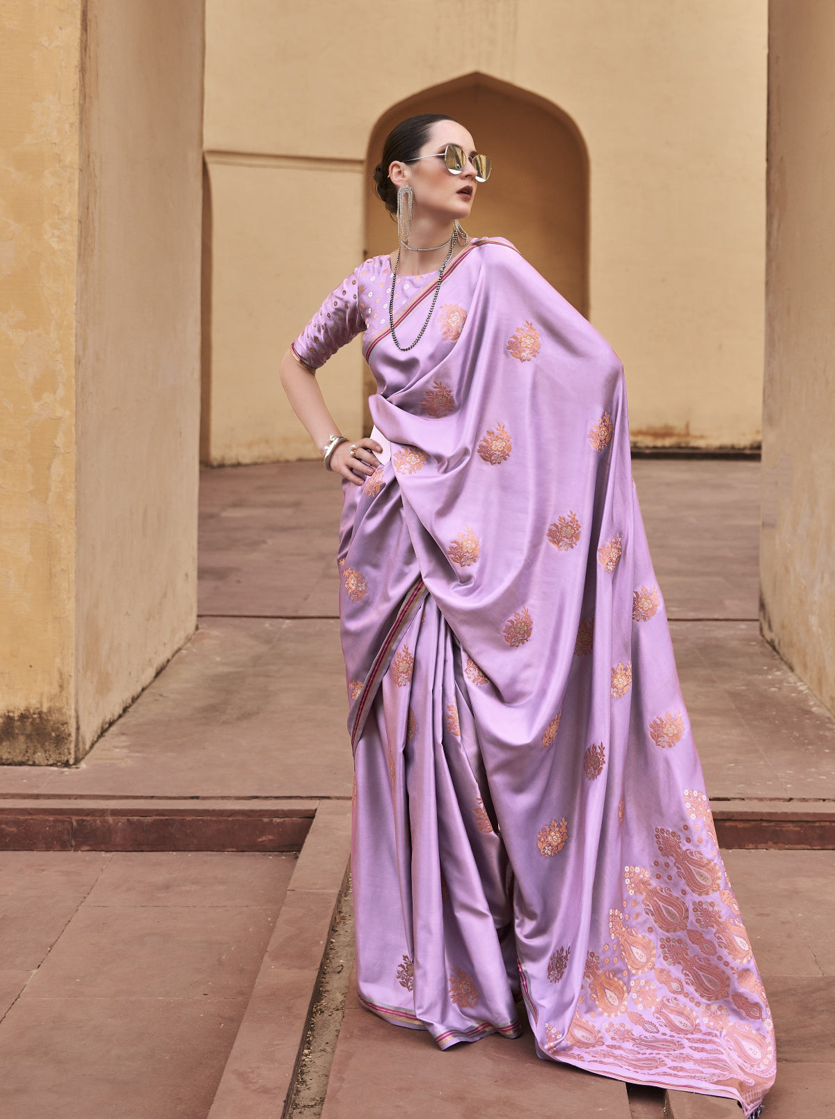 Purple Satin Silk Saree Online in India