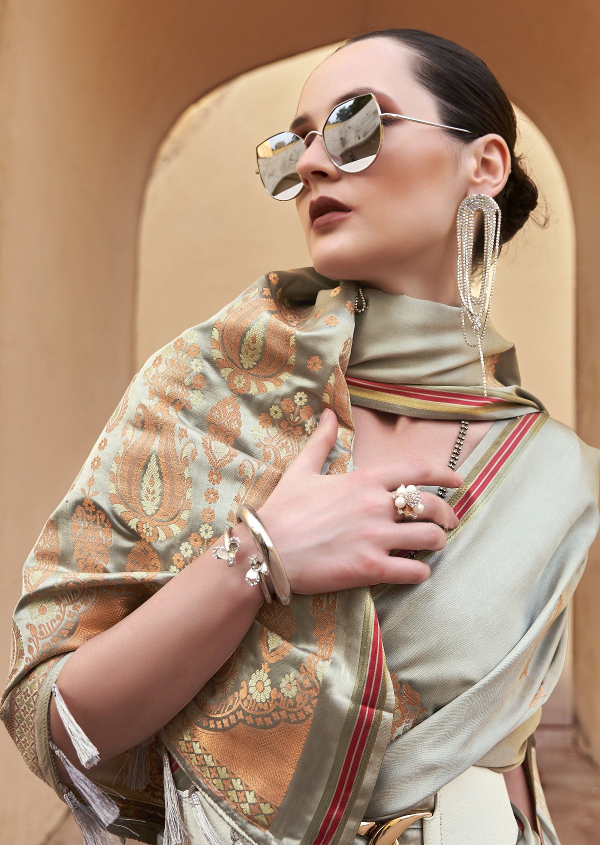 Grey Satin Silk Saree Online in India