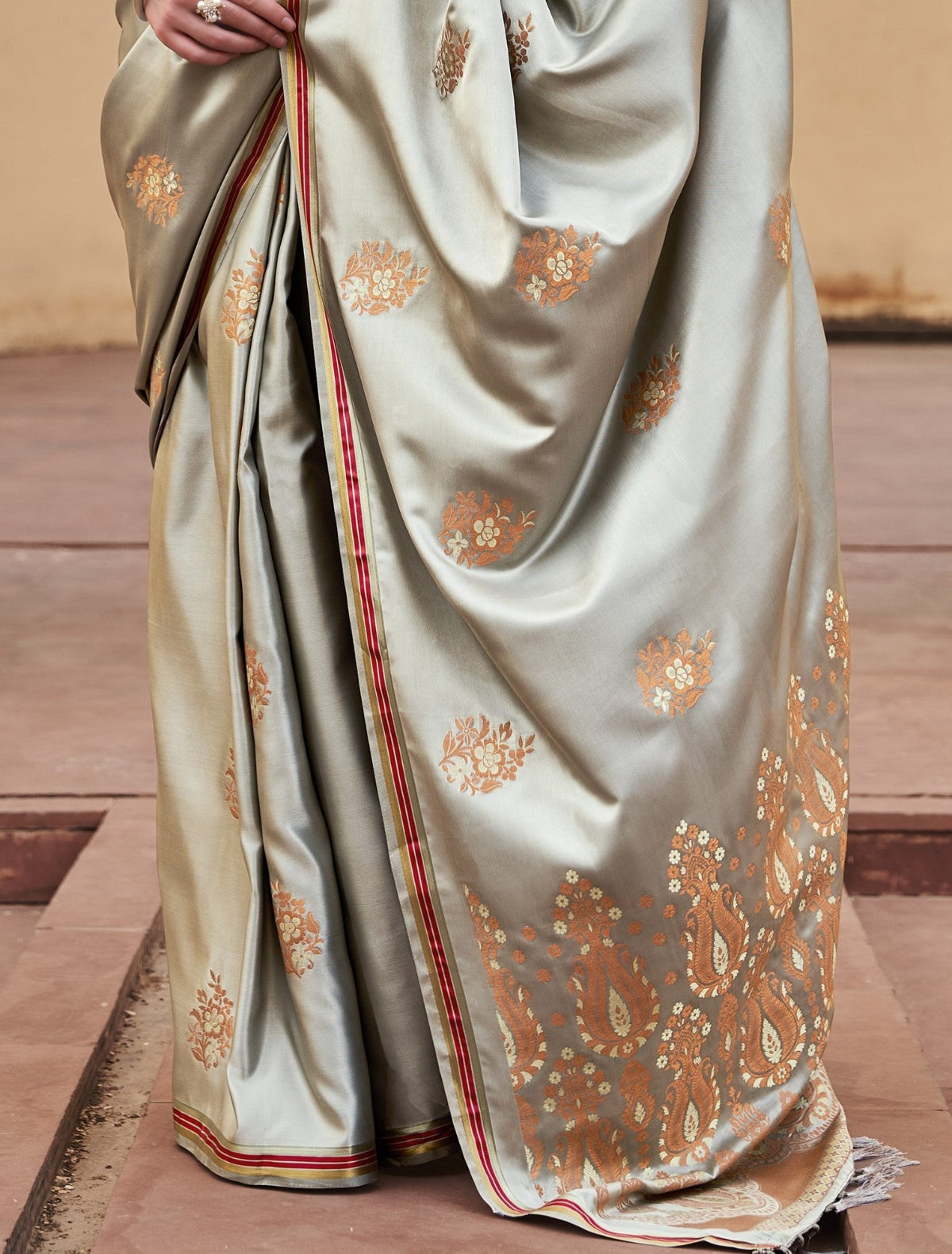 Grey Satin Silk Saree Online in India