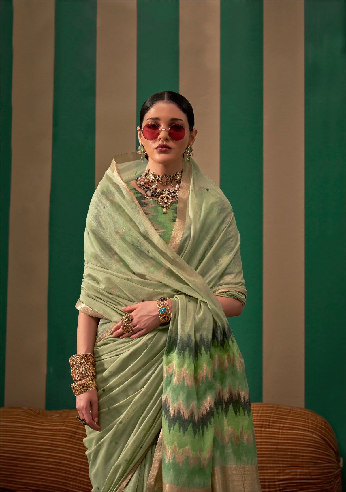 Green Spun Handloom Woven Silk Saree Online in India