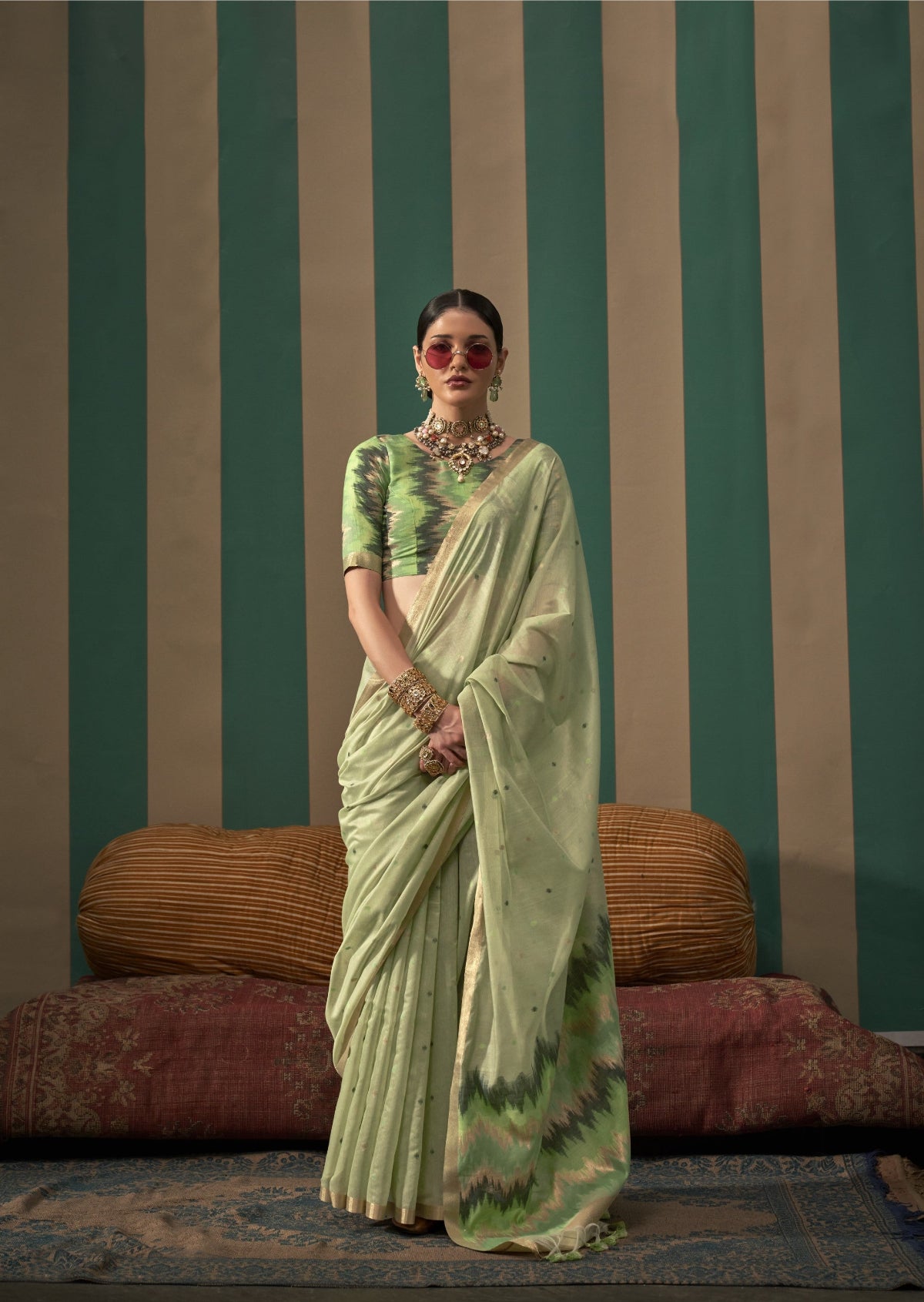 Green Spun Handloom Woven Silk Saree Online in India