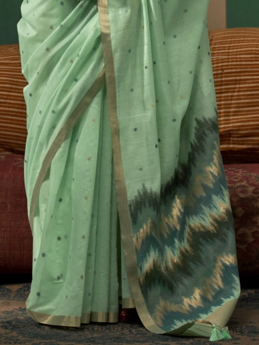 Pear Green Spun Handloom Woven Silk Saree Online in India