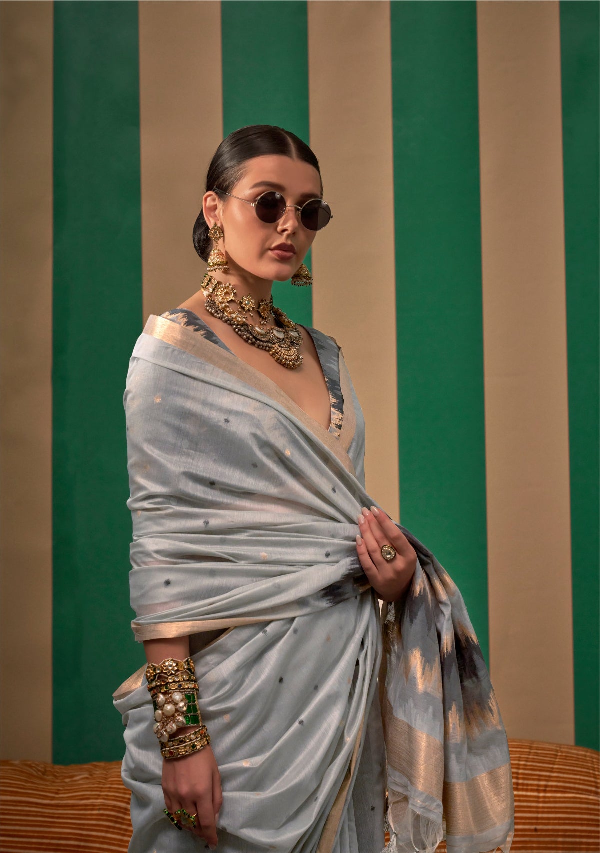Grey Spun Handloom Woven Silk Saree Online in India