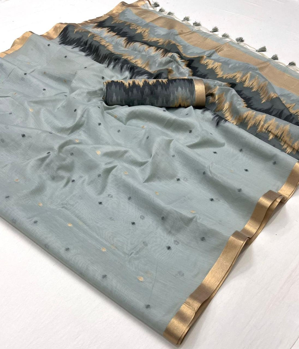Grey Spun Handloom Woven Silk Saree Online in India