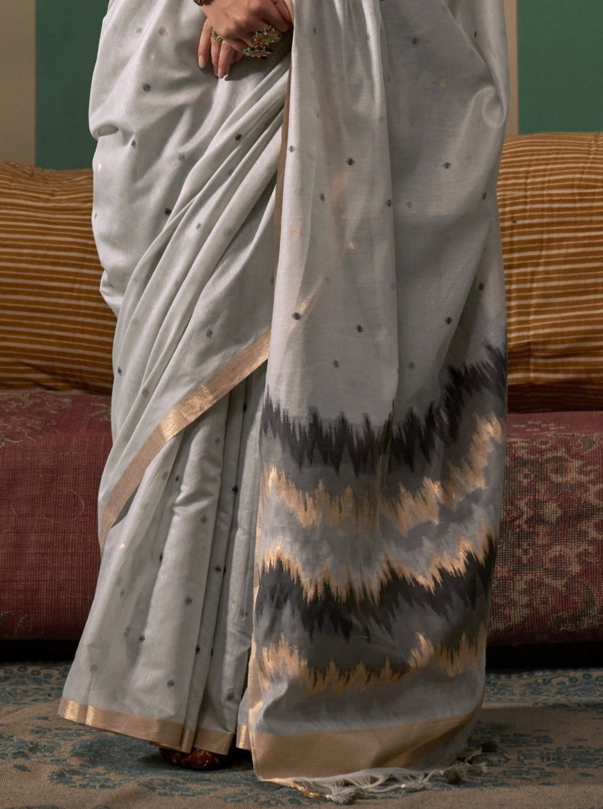 Grey Spun Handloom Woven Silk Saree Online in India