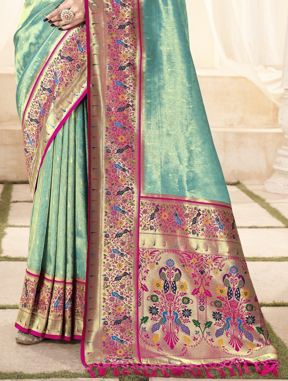 Pear Green Tissue Silk Paithani Saree Online Store in India