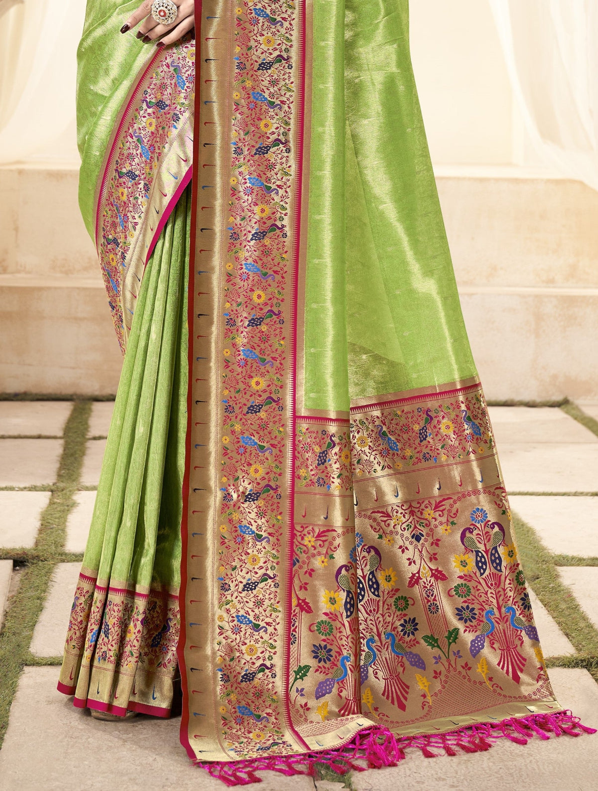 Bright Green Tissue Silk Paithani Saree Online Store in India