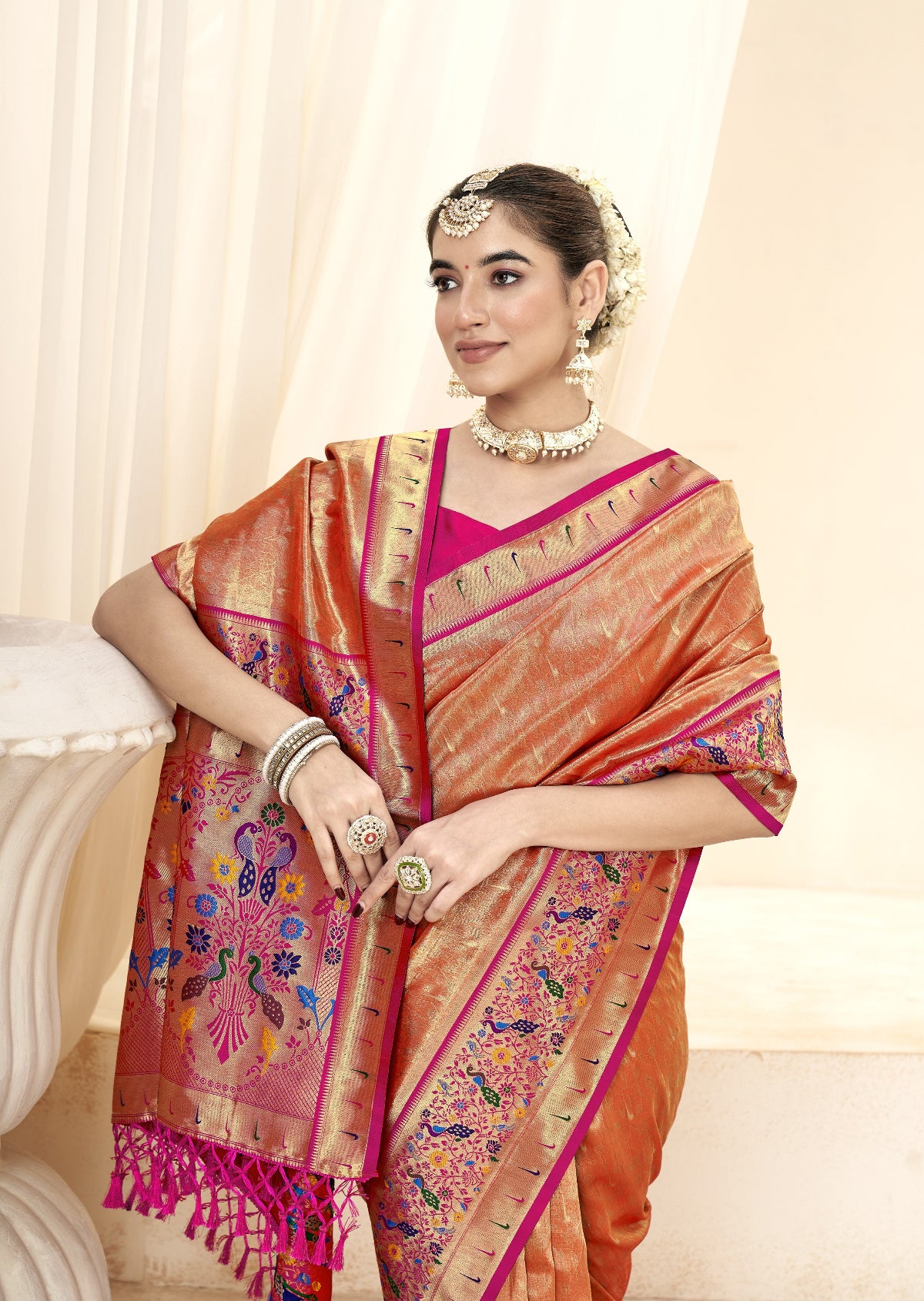 Mango Yellow Tissue Silk Paithani Saree Online Store in India
