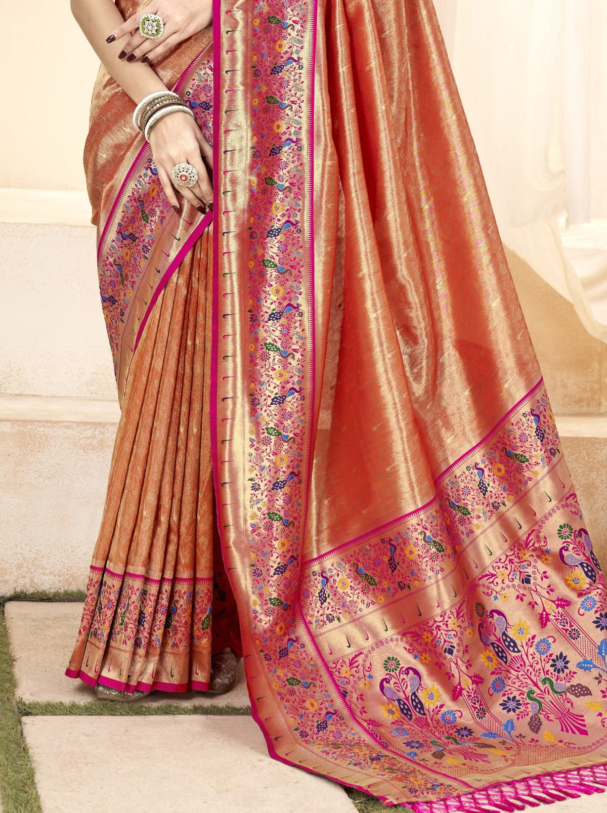 Mango Yellow Tissue Silk Paithani Saree Online Store in India
