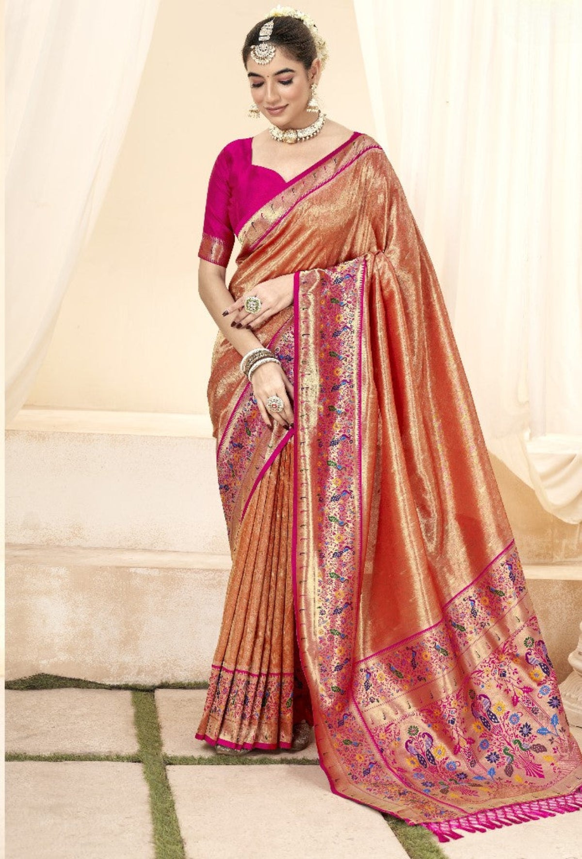Mango Yellow Tissue Silk Paithani Saree Online Store in India