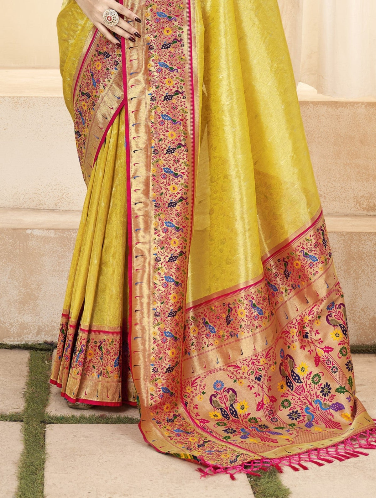 Yellow Tissue Silk Paithani Saree Online Store in India
