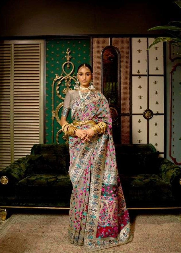 Smoke Grey Kashmiri Kani Jamewar Saree