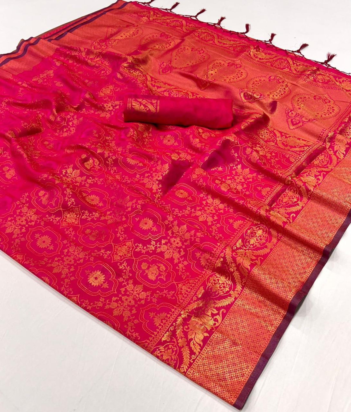 Pristine Pink Dual Shade Handloom Woven Silk Saree Shop KanjiVaram Sarees Online in India & USA