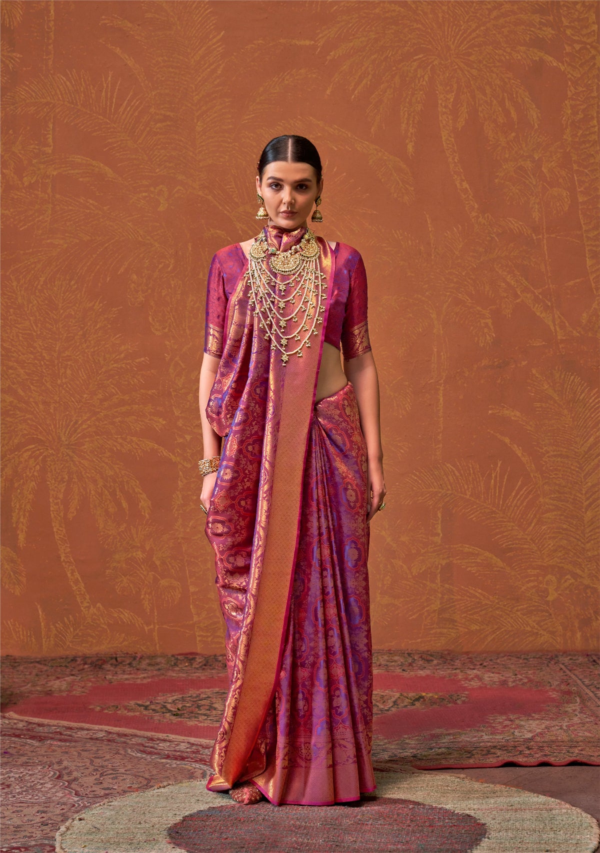 Magenta Dual Shade Handloom Woven Silk Saree Shop Kanjivaram Sarees Online in India & USA