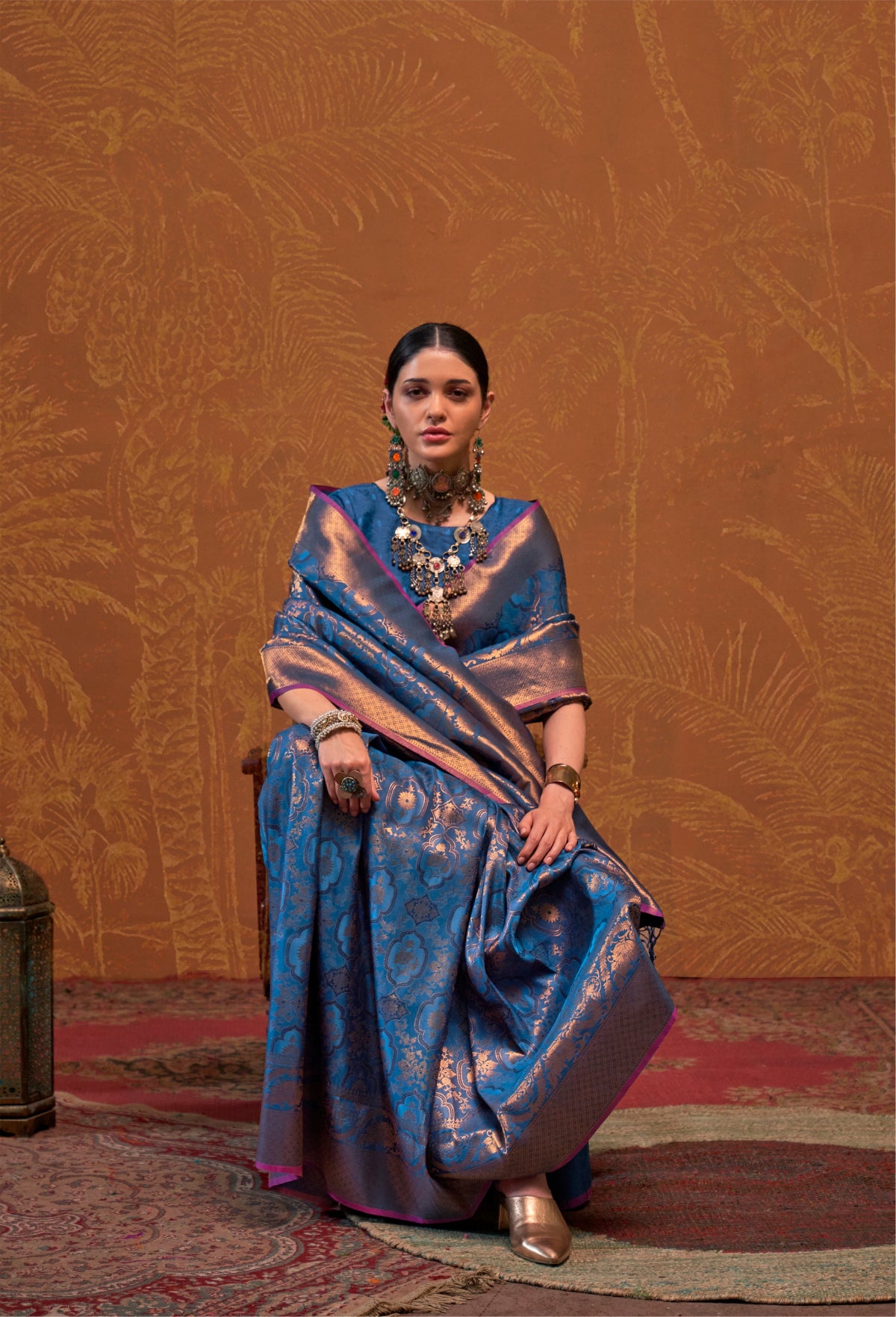 Navy Blue Handloom Woven Silk Saree Shop Kanjivaram Sarees Online in India & USA